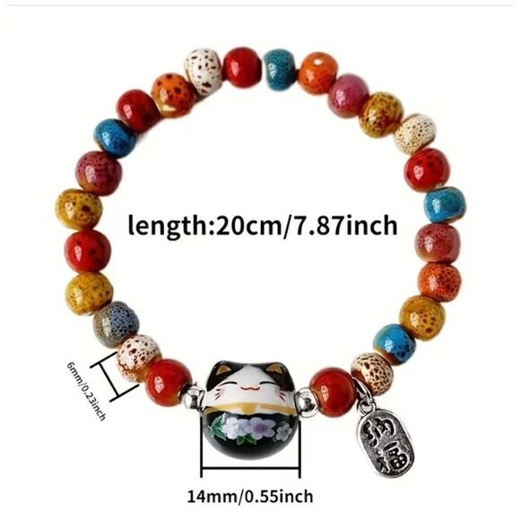 Copied - New! Lucky Cat Beaded Ceramic Bracelet in Black - Picture 2 of 2